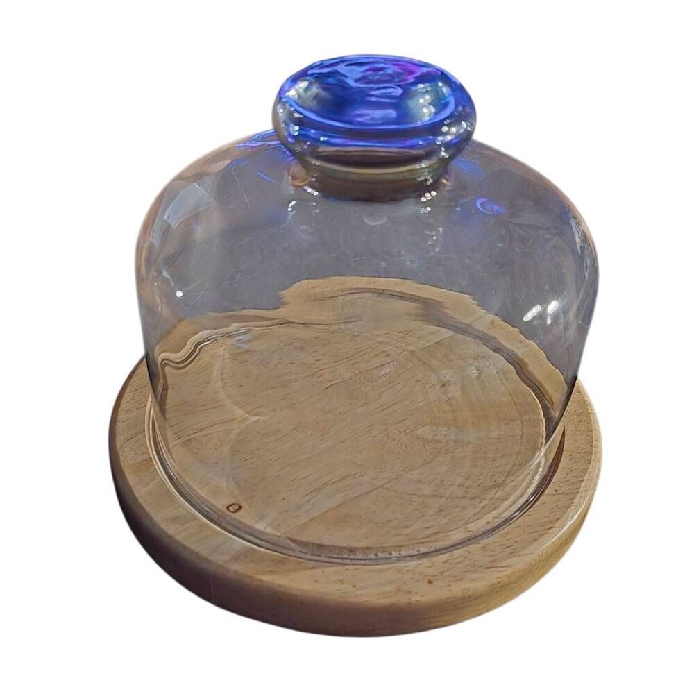 6" Covered Birch Cheese Board w/ Glass Dome Cover Cloche